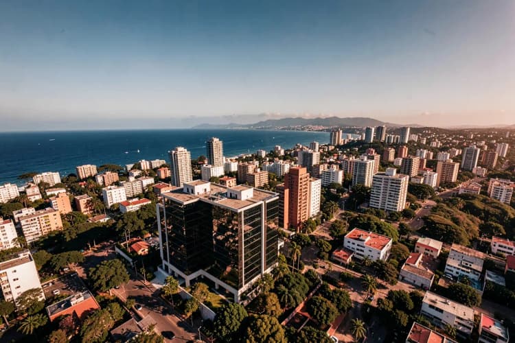 Vista aérea de Balneário Camboriú mostrando a localização de um complexo residencial de luxo